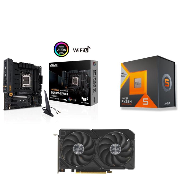 AMD R5 7600X3D CPU + ASUS TUF GAMING B650M-E WIFI Motherboard + ASUS Dual Radeon RX 9060 XT 16GB GPU