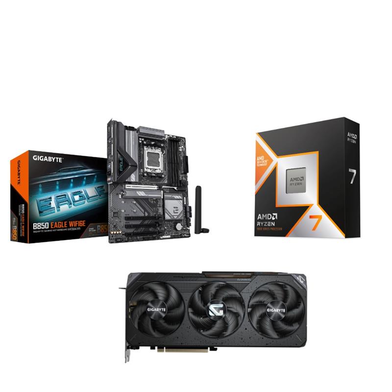 AMD Ryzen 7 9800X3D CPU + GIGABYTE B850 EAGLE WIFI6E Motherboard + GIGABYTE Radeon RX 9070 XT GAMING OC 16G GPU