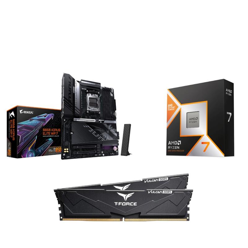 AMD R7 9800X3D CPU + GIGABYTE B850 AORUS ELITE WIFI7 Motherboard + T-Force 32GB D5 6000MHz CL30 RAM
