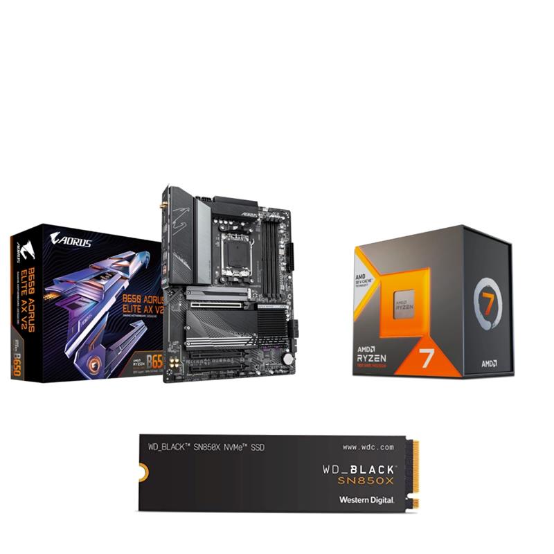 AMD R7 7800X3D CPU + GIGABYTE B650 AORUS ELITE AX V2 Carte mère + WD Black SN850X 2TB M.2 SSD