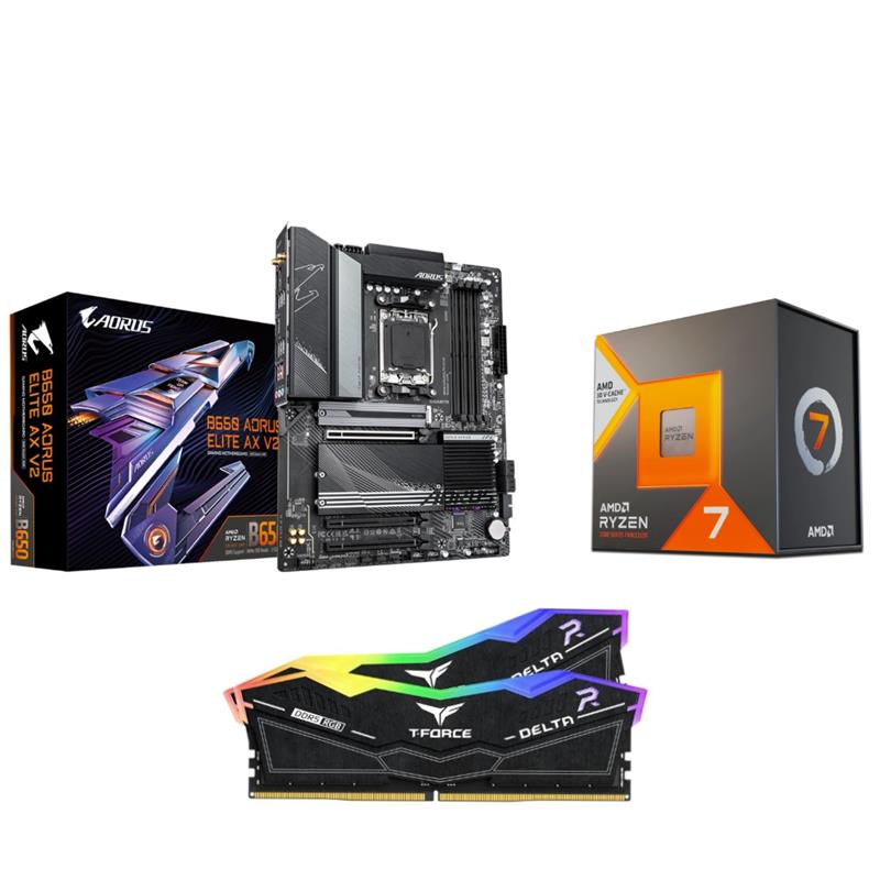 AMD R7 7800X3D CPU + GIGABYTE B650 AORUS ELITE AX V2 Carte mère + T-Force RGB 32GB D5 6000MHz CL30 RAM