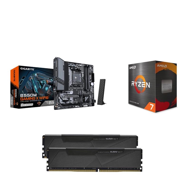 AMD Ryzen 7 5700X CPU + GIGABYTE B550M GAMING X WIFI6 Carte mère + KLEVV BOLT X 16GB DDR4 3200MHz CL16 RAM