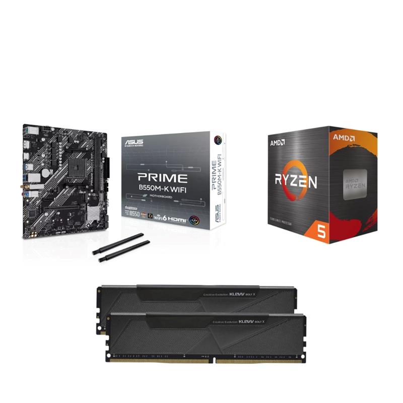 AMD Ryzen 5 5500 CPU + ASUS PRIME B550M-K WIFI Motherboard + KLEVV BOLT X 16GB DDR4 3200MHz CL16 RAM
