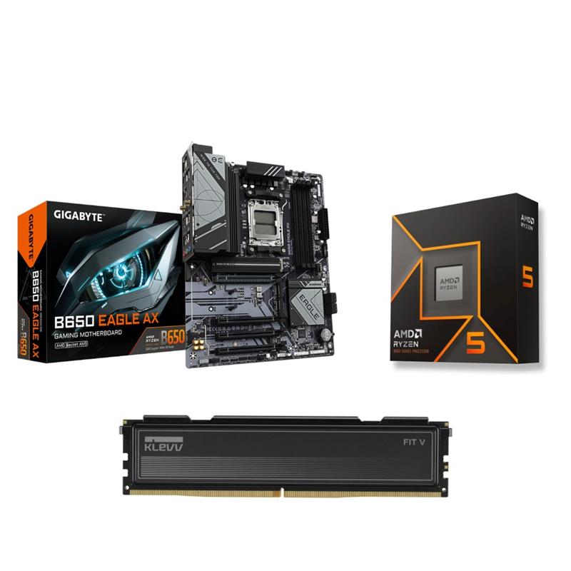 AMD Ryzen 5 9600X  CPU + GIGABYTE B650 EAGLE AX Motherboard + KLEVV FIT V 16GB DDR5 5600MHz CL30 RAM