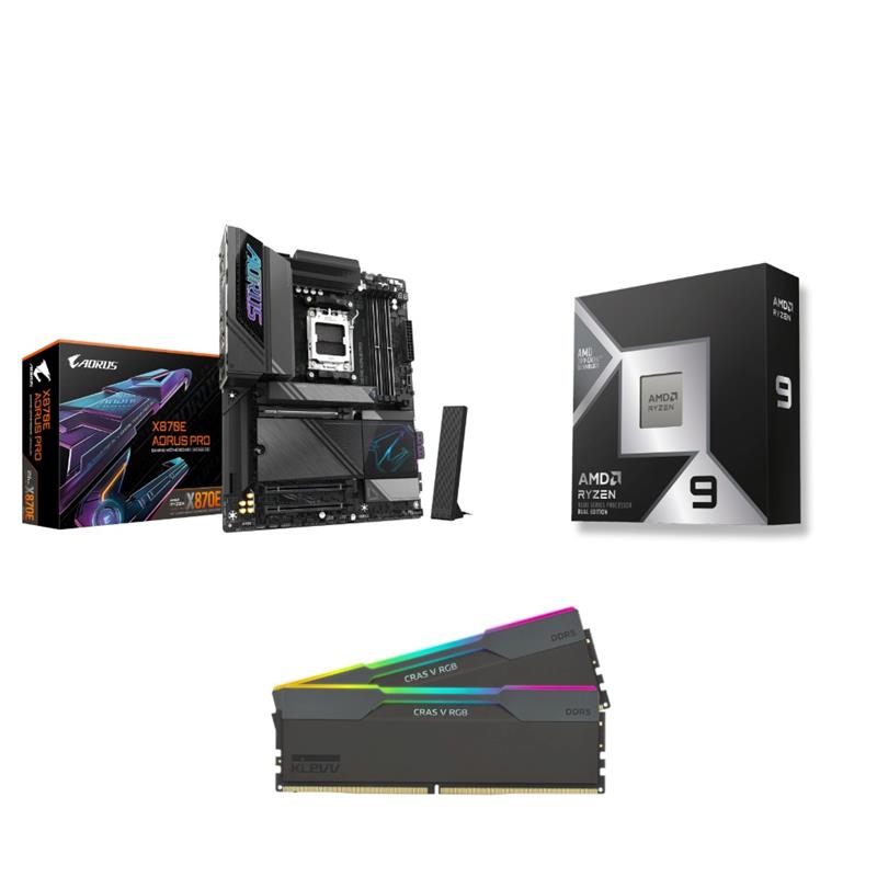 AMD Ryzen 9 9950X3D2 CPU + GIGABYTE X870E AORUS PRO Carte mère + KLEVV CRAS V RGB 64GB D5 RAM