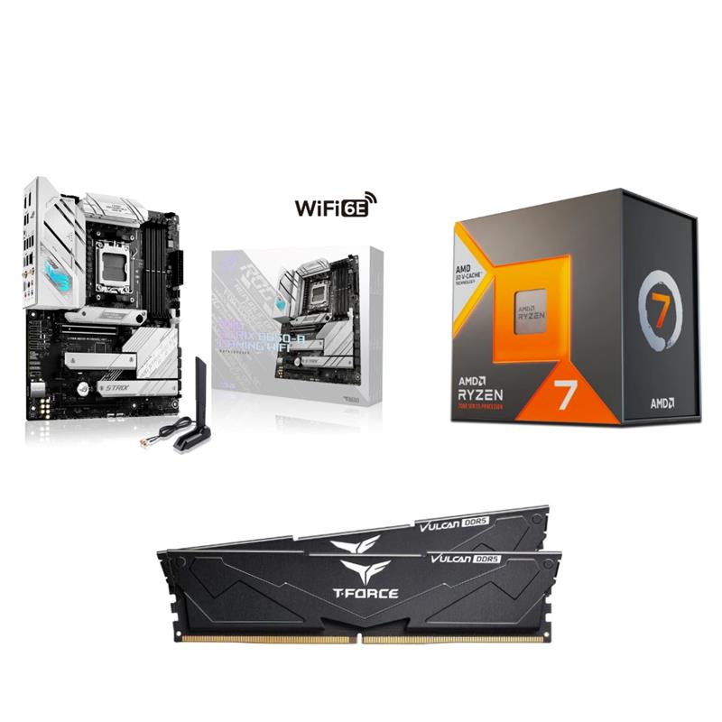AMD R7 7800X3D CPU + ASUS ROG STRIX B650-A GAMING WIFI Carte mère + T-Force 32GB D5 6000MHz CL30 RAM