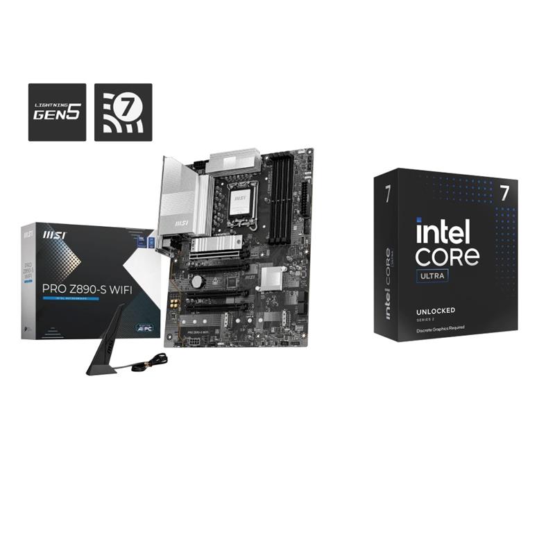 CPU Intel Core Ultra 7 265KF +MSI PRO Z890 Intel Core Ultra 7 265KF CPU + MSI PRO Z890-S WIFI Motherboard