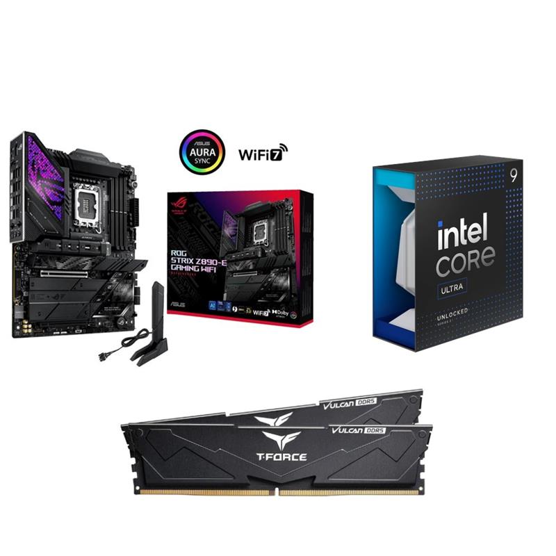 Intel Core Ultra 9 285K CPU + ASUS ROG STRIX Z890-E GAMING WIFI Carte mère + T-Force 32GB D5 6000MHz CL30 RAM