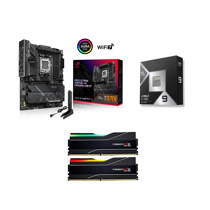 AMD Ryzen 9 9950X3D2 CPU + ASUS ROG STRIX X870E-H Motherboard + G.SKILL Trident Z5 Neo RGB 64GB RAM