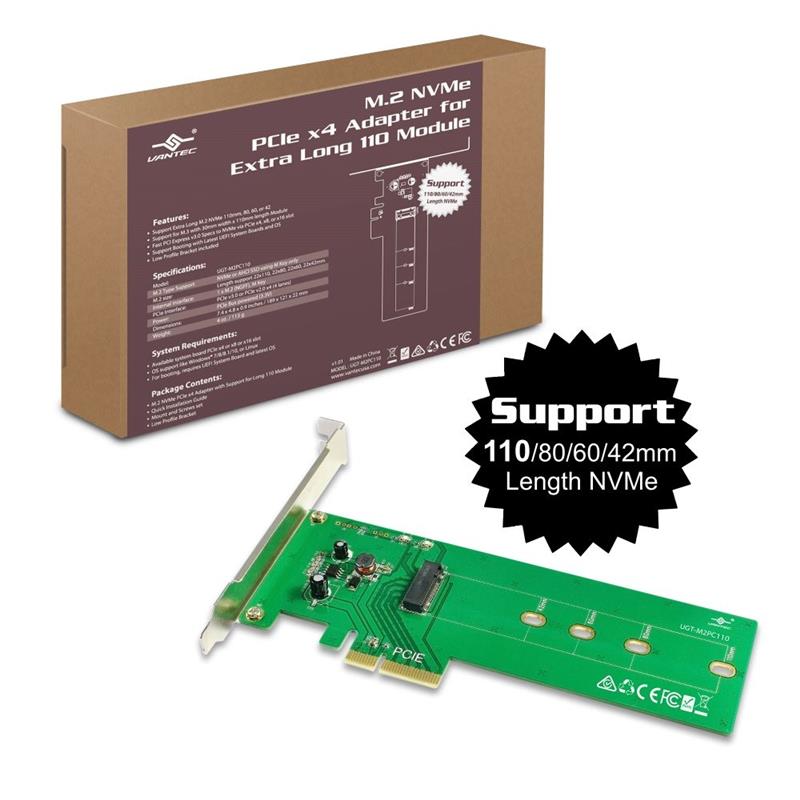 M.2 NVMe PCIe x4 Card with 22110 Length Support(Open Box)