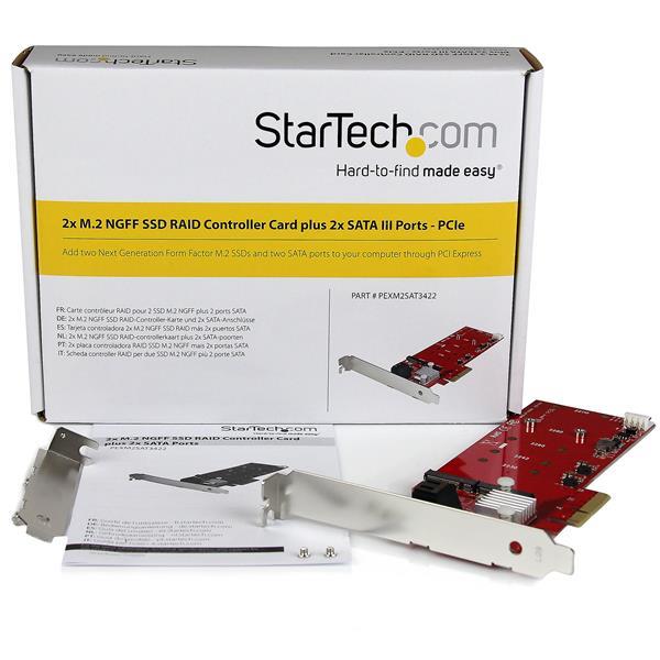 Startech 2x M.2 NGFF SSD RAID Controller Card plus 2x SATA III Ports - PCIe (PEXM2SAT3422)