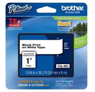 BROTHER TZe251 Label Tape 15/16" Width x 26 1/4 ft Length White