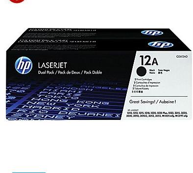 HP 12A (Q2612D) Black Original LaserJet Toner Cartridges, 2 pack