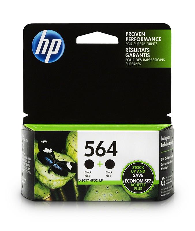 HP 564 Black Original Ink Cartridges, 2 pack (C2P51FN)