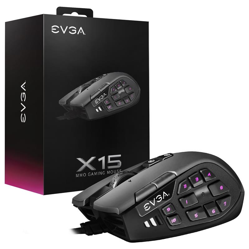 EVGA X15 MMO Gaming Mouse, 8k, Wired, Black Ergonomic