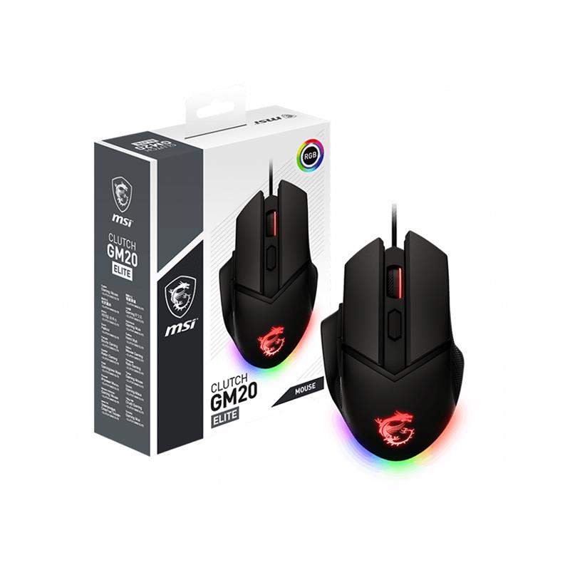 MSI Clutch GM20 Elite Gaming Mouse, 6400 DPI, RGB (Clutch GM20 Elite)