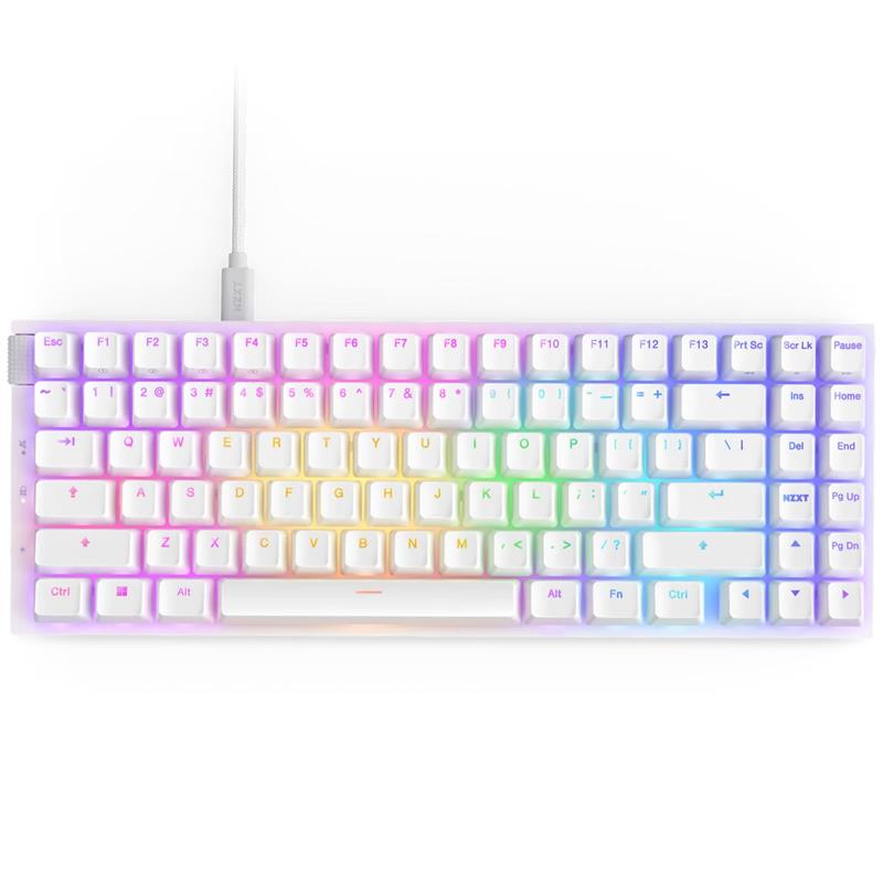 NZXT Function 2 - Mini clavier de jeu sans pavé numérique (TKL, 80 %), blanc, anglais, profil standard (KB-002NW-US)