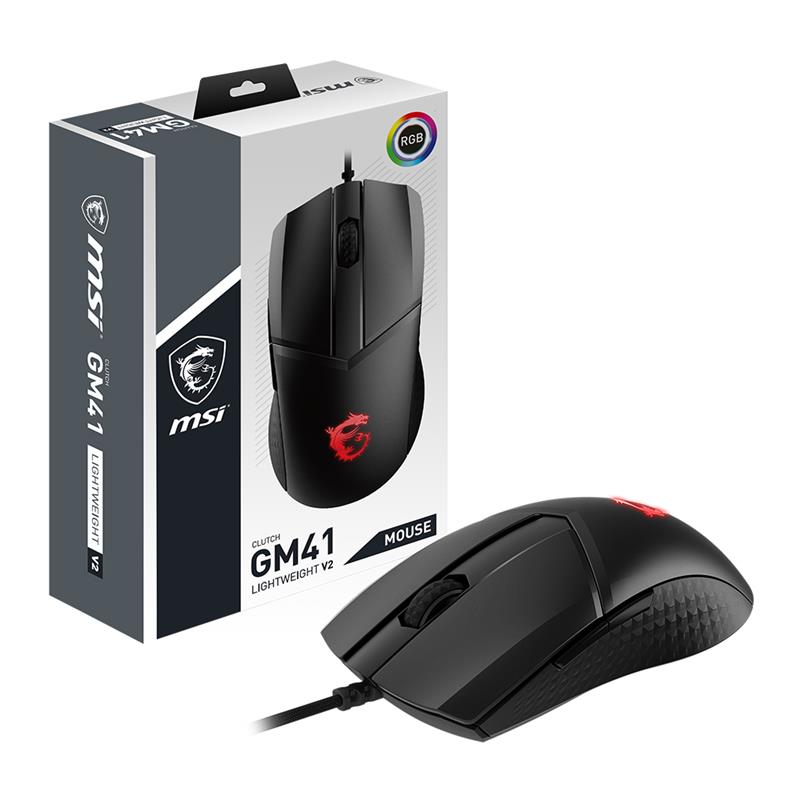 MSI Clutch GM41 Lightweight V2 Gaming Mouse, 16000 DPI, 65g Ultra light, USB 2.0, RGB(Open Box)