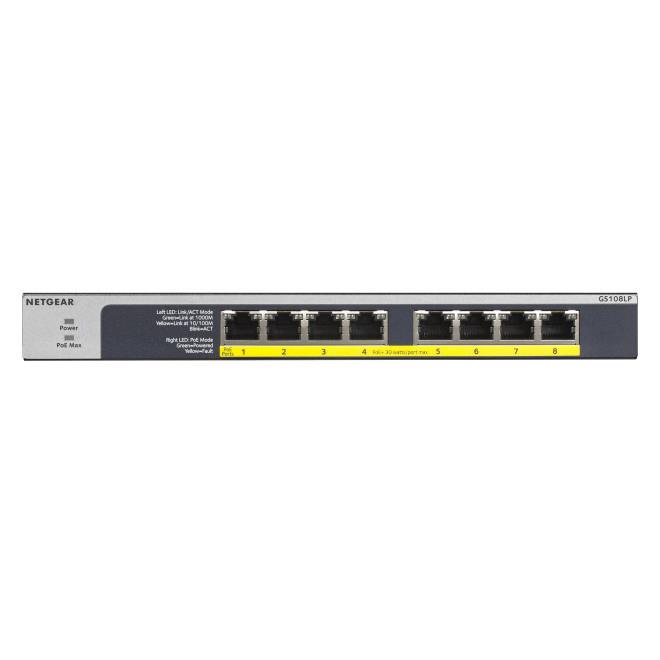 NETGEAR (GS108LP) 8-Port PoE/PoE+ Gigabit Ethernet Unmanaged Switch O