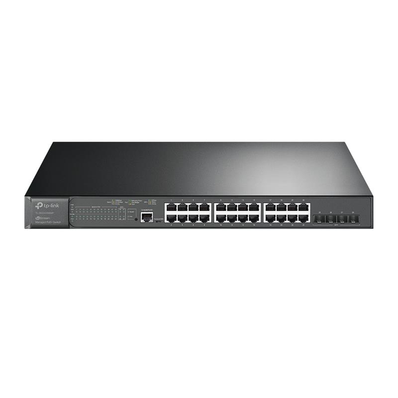 TP-Link (TL-SG3428XMP) JetStream 24-Port Gigabit and 4-Port 10GE SFP+ L2+ Managed Switch with 24-Port PoE+. 24× 10/100/1000 Mbp