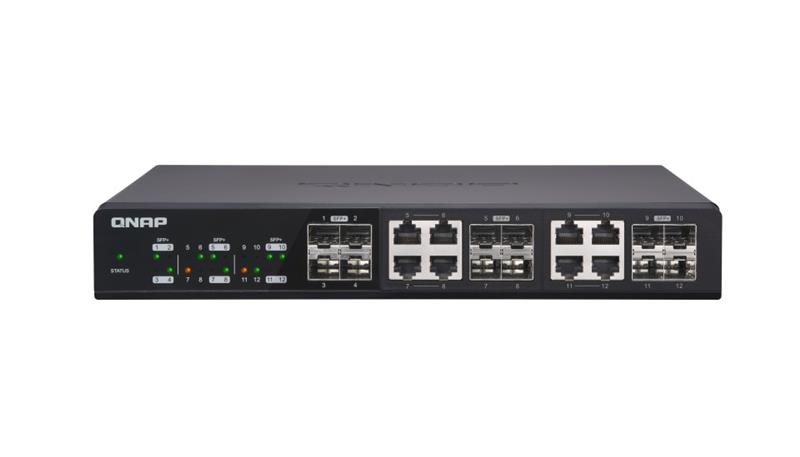 QNAP (QSW-1208-8C) 12-Port Unmanaged 10GbE Switch. Twelve 10GbE SFP+ Ports with Shared Eight 10GBASE-T Ports