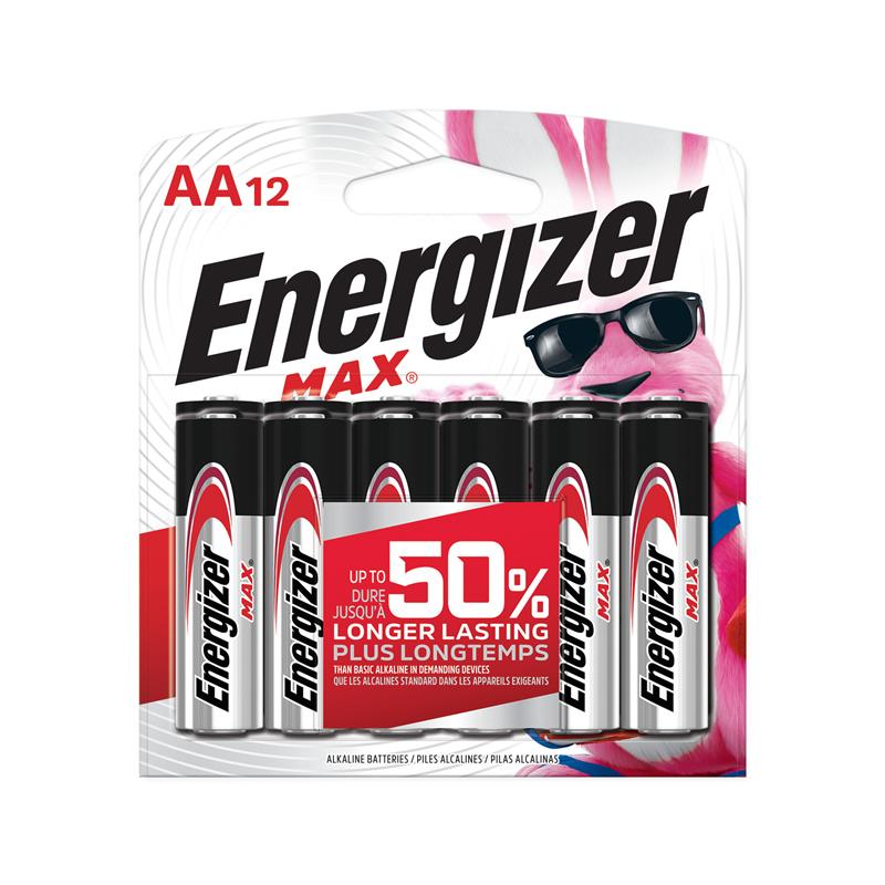 ENERGIZER Max AA Alkaline Battery 12 Pack (E91BW12EM)