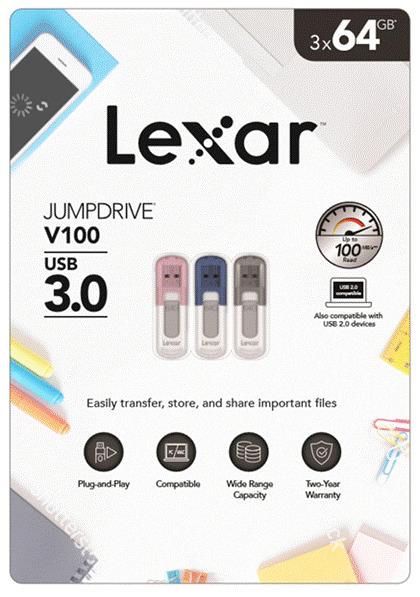 Lexar JumpDrive V100 64GB USB 3.0 3-Pack