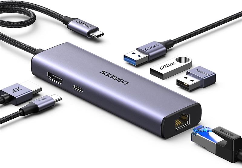 UGREEN Revodok USB C Hub 6-in-1, K30Hz HDMI, 95W Charging, 5Gbps USB C