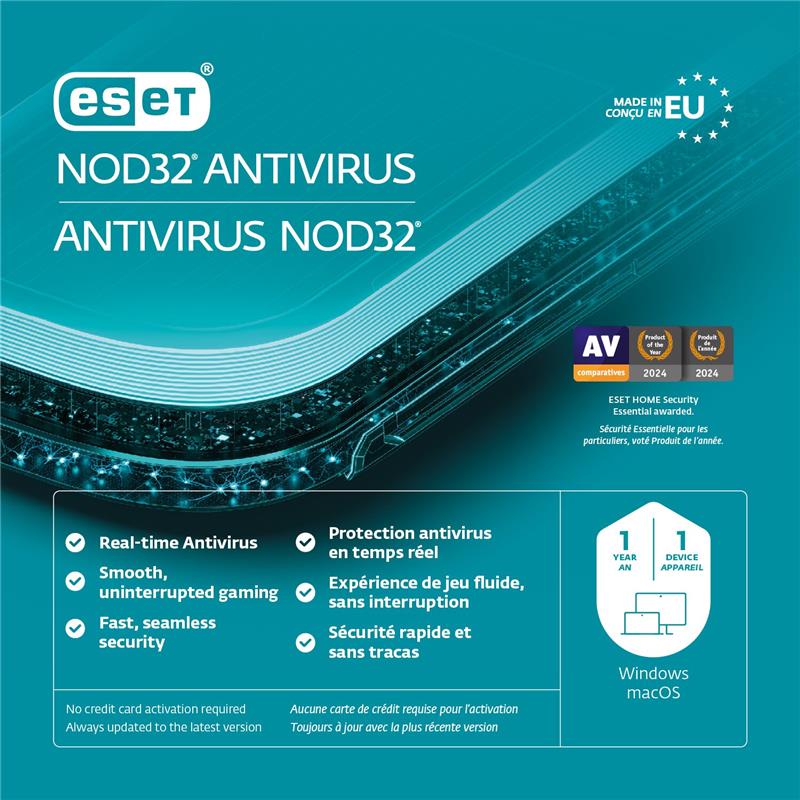 ESET NOD32 Antivirus, 1 Year, 1 Devices, Retail Box