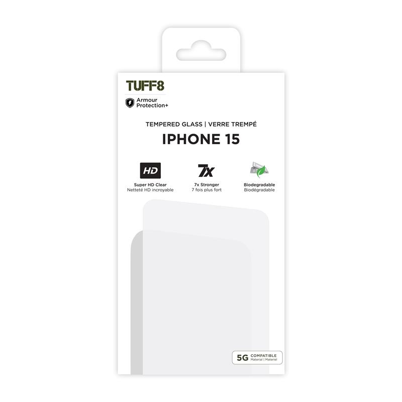 iPhone 15 / 14 / 13 - TUFF8 Tempered Glass with Installation Kit