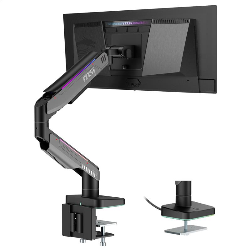 MSI MPG MT201R - RGB Single Monitor Stand Arm,  Supports 17-49" Screen and 44 lbs, VESA Compatible, Adjustable Heavy Duty Gas S