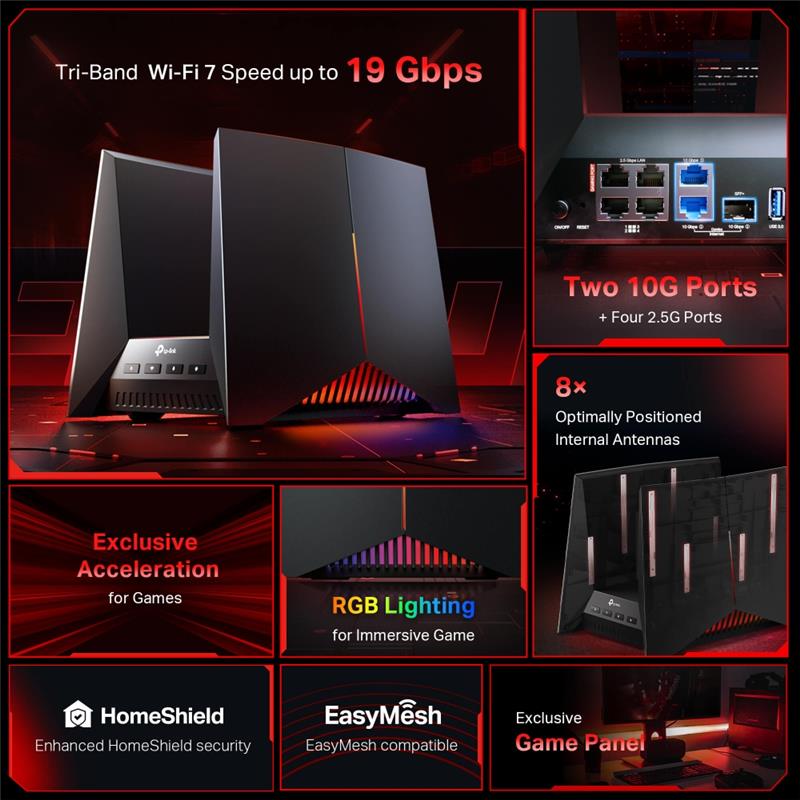 Archer GE800 | BE19000 Tri-Band Wi-Fi 7 Gaming Router | TP