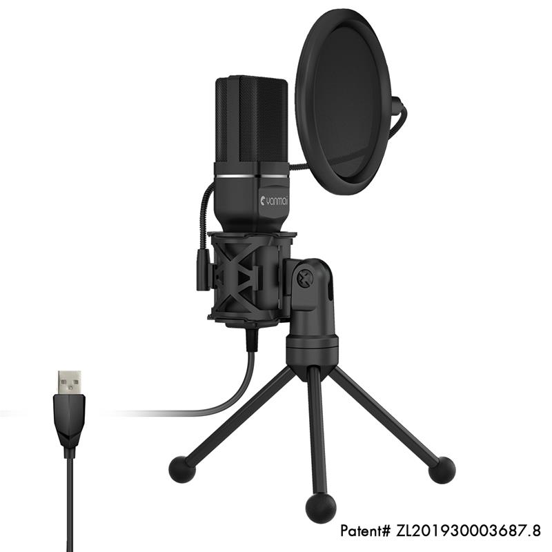 Yanmai Computer Game Recording USB Condensor Microphone with POP Filter &Tripod Stand - Black (SF-777)