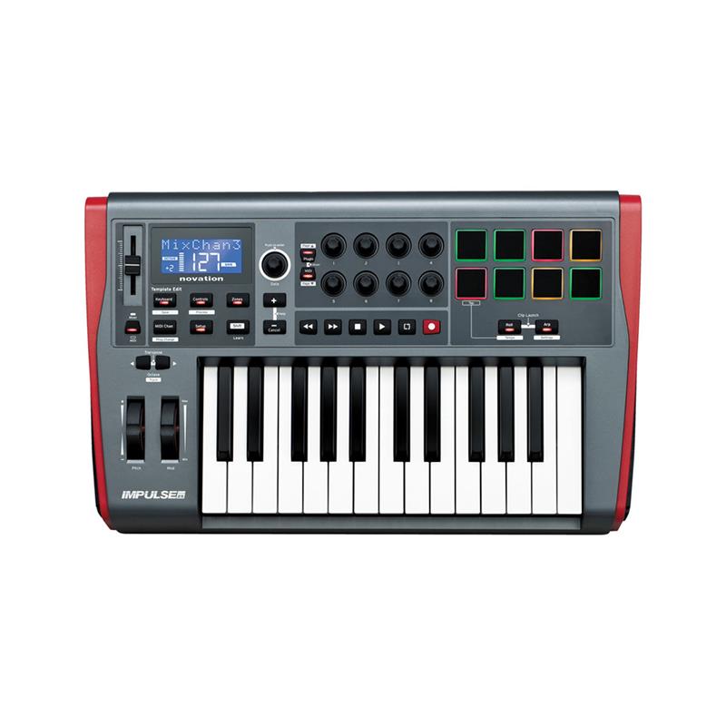 NOVATION Impulse 25 - USB-MIDI Keyboard (25 keys) | 25 Semi-Weighted Keys with Aftertouch | 8 Rotary Encoders and Single Fader 