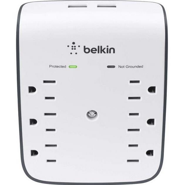 Belkin Wall Mount 6-Outlet Surge Protector - with 2 USB Charging Ports (BSV602TT)