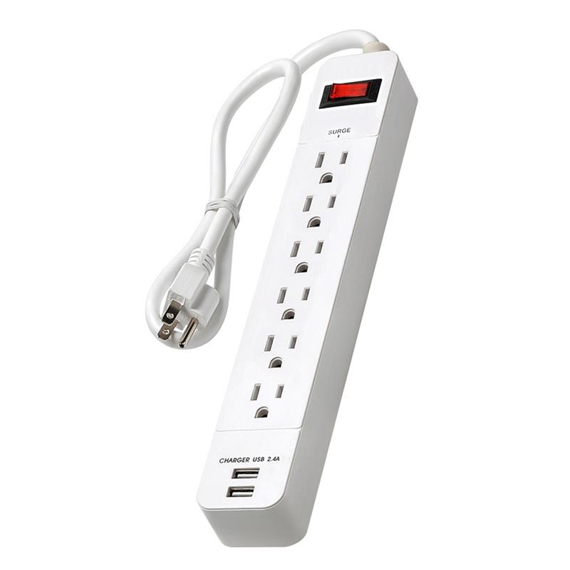 iCAN 6 Outlets 2 USB-A Surge Protector with 3ft Cord(Open Box)