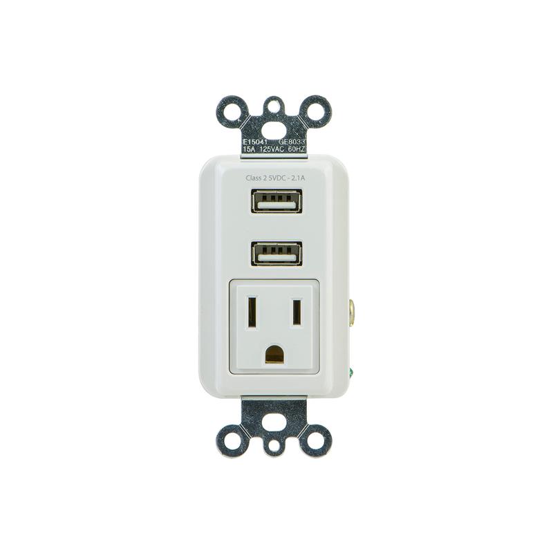 GE Dual Port USB 2.1A 10W Charging In-Wall Receptacle Single Power Outlet - Rapid Charging White (17833)