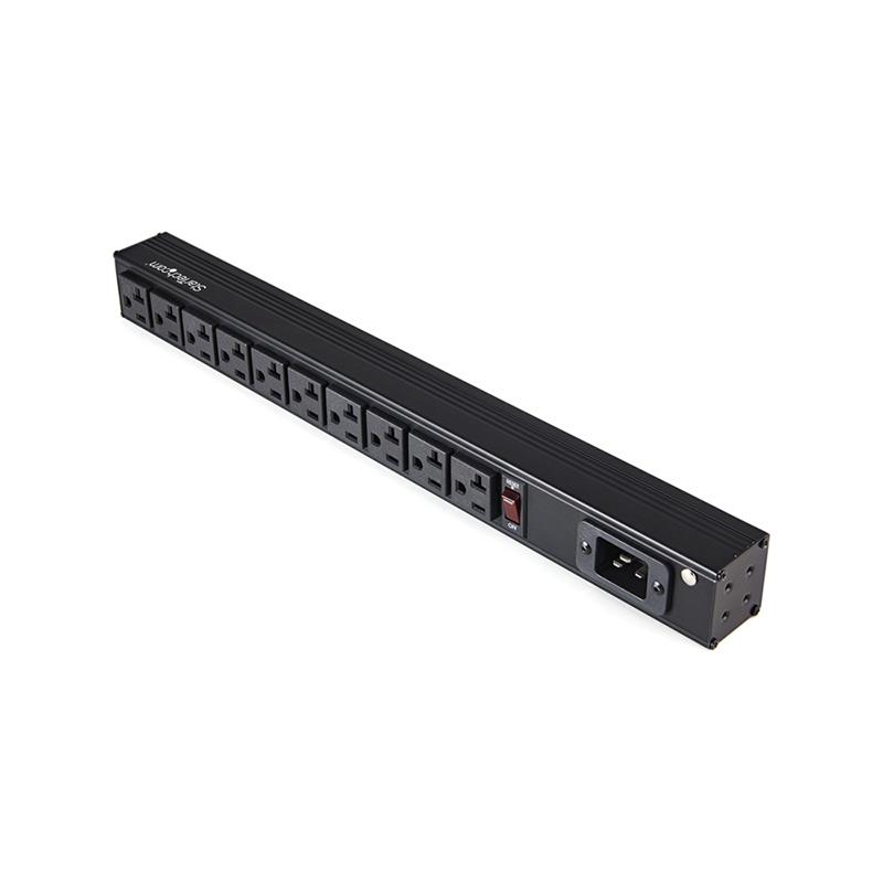 10 Outlet Rack Mount Power Strip 125V/16 Amp, 1U Horizontal 19" Rackmount PDU, NEMA 5-20P Input, 10x NEMA 5-15/20R Outlets
