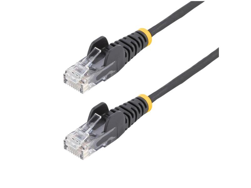 STARTECH 15FT BLACK SLIM CAT6 ETHERNET CABLE, SNAGLESS, 100W POE, UTP, LSZH, 28AWG BARE COPPER WIRE, SLIM RJ45 NETWORK PATCH CO