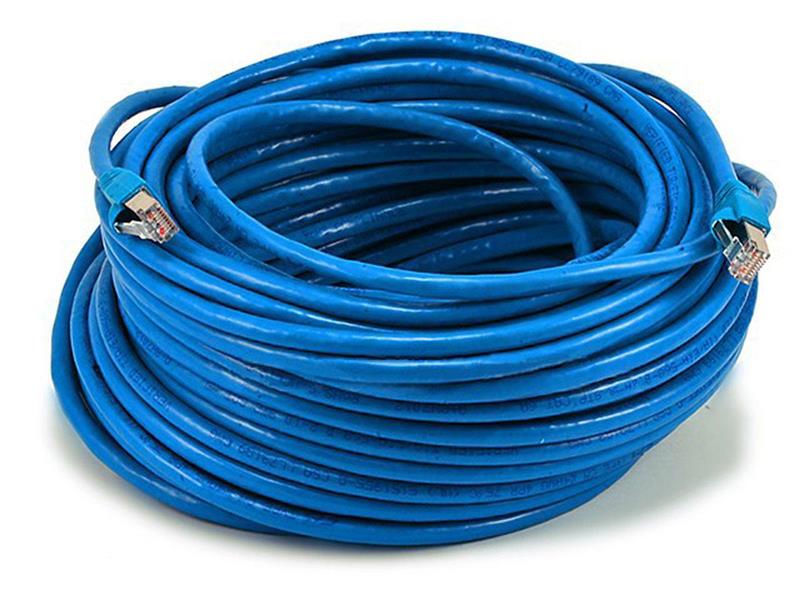 MONOPRICE CAT6A 24AWG STP CABLE, 100FT BLUE  Cat6A 24AWG STP Ethernet Network Patch Cable, 100ft Blue