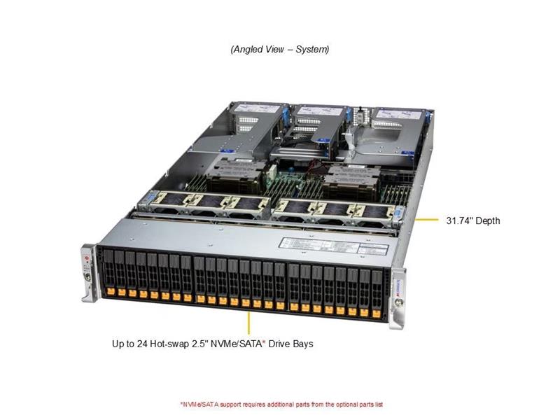 SUPERMICRO 2U Hyper SuperServer (AS -2126HS-TN) AMD EPYC 9654 96C/192T, MEM-DR532MD-ER56(x12)32GB DDR5-5600 2Rx8 ECC RDIMM, SSD