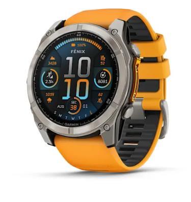 Garmin fenix 8 – 51 mm, AMOLED Sapphire, Titanium with Spark Orange/Graphite Silicone Band