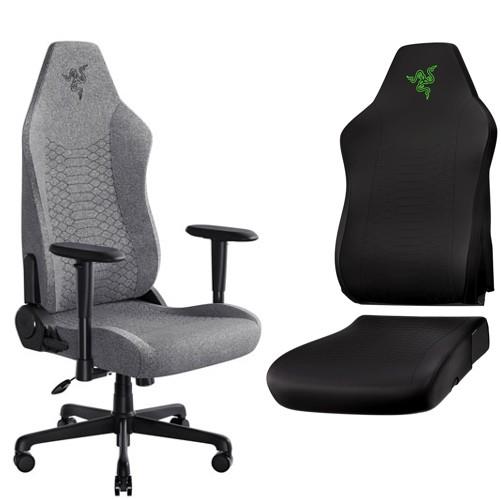 RAZER Iskur V2 X Gaming Chair, Grey Fabric + Gaming Chair Sleeve, Black/ Green