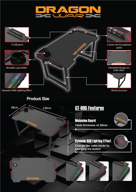 DragonWar RGB Gaming Desk