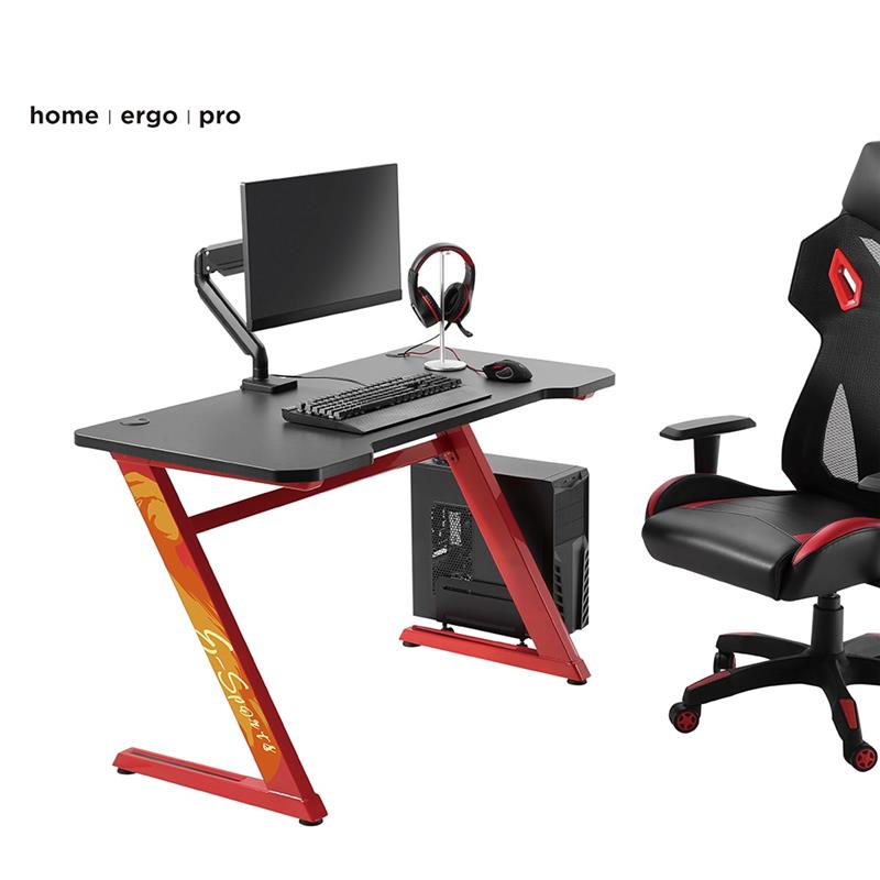 Brateck Z-Shaped PC Gaming Desk - Black & Red(Open Box)