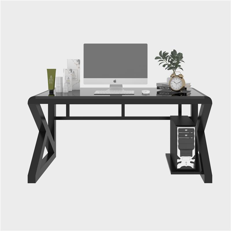 iCAN Modern Office Desk, 140*60*75cm, 7mm Tempered Glass Desktop, Black(Open Box)