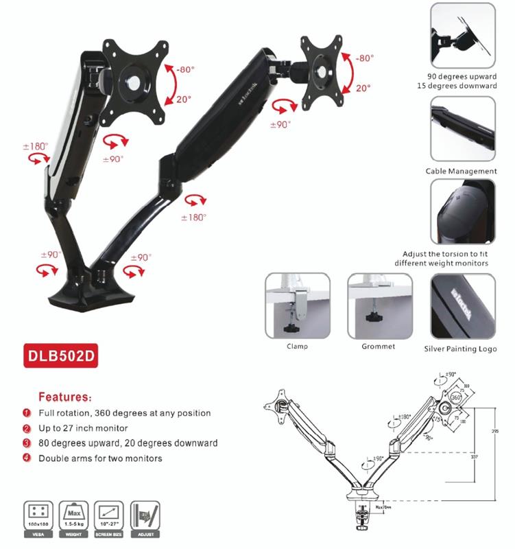 iCAN 17"-30" Dual Screen 360 degrees Desktop Mount