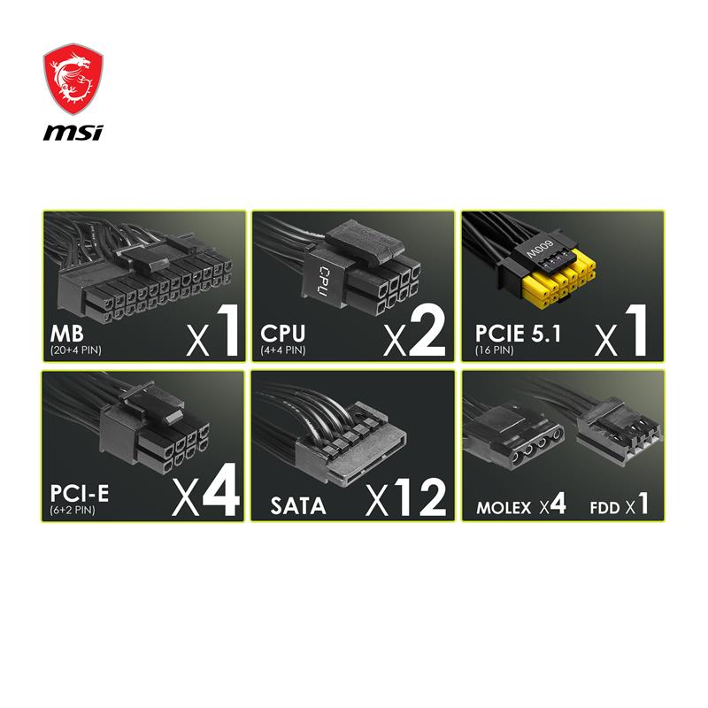 MSI MAG A1000GL PCIE5, 1000W ATX 80+ GOLD Certified Full