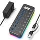 iCAN RSH-518R 7-Port Powered USB 3.0 Hub with Individual On/Off Switch and 14 RGB Light Mode