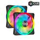 Corsair* iCUE QL Series, QL140 RGB, 140mm RGB LED Fan, Dual Pack with Lighting Node CORE
